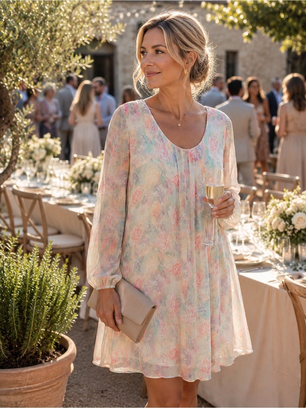 Women’s Pastel Floral Midi Dress - Light Pink & Mint